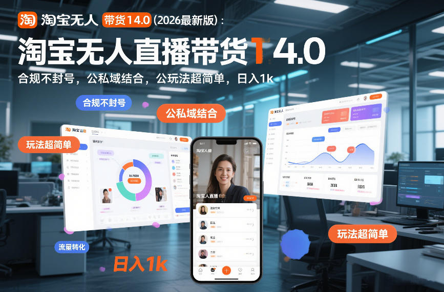 淘宝无人直播带货14.0(2026最新版)：合规不封号，公私域结合，玩法超简单，日入1k+【揭秘】-资源后花园