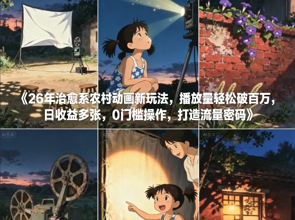 26年治愈系农村动画新玩法，播放量轻松破百万，日收益多张，0门槛操作，打造流量密码-资源后花园