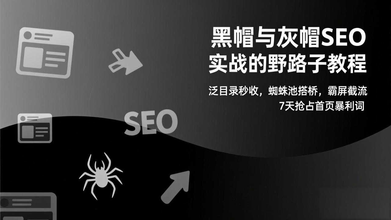 黑帽与灰帽SEO实战的野路子教程：泛目录秒收，蜘蛛池搭桥，霸屏截流，7天抢占首页暴利词-资源后花园