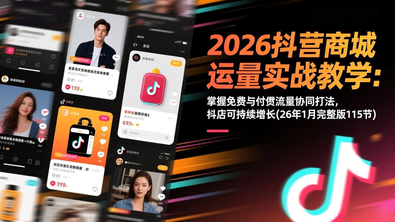 2026抖音商城运营实战教学：掌握免费与付费流量协同打法，抖店可持续增长(26年1月完整版115节-资源后花园