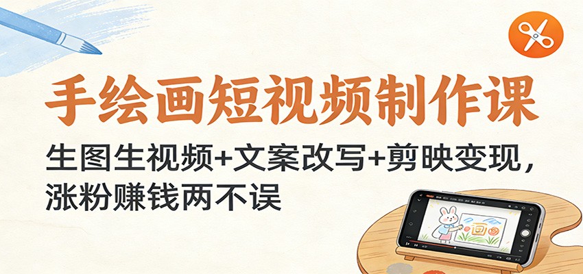 手绘画短视频制作课：生图生视频+文案改写+剪映变现，涨粉赚钱两不误-资源后花园