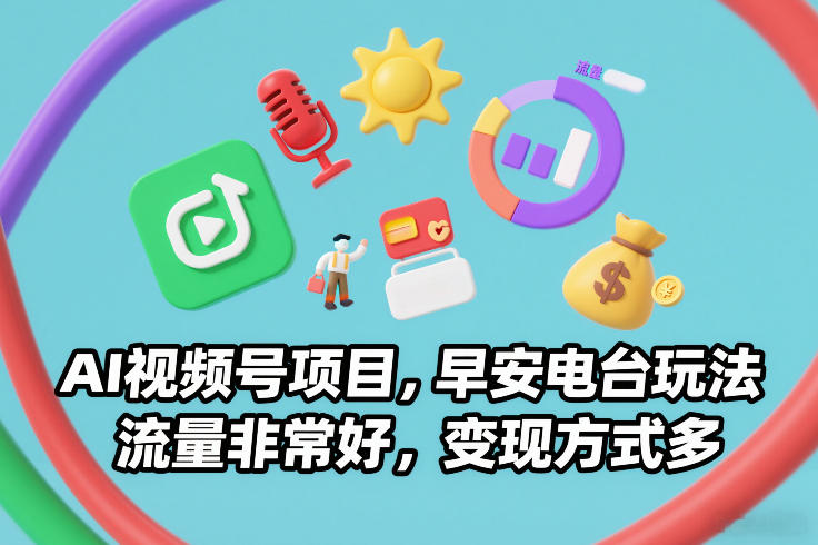 AI视频号项目，早安电台玩法，流量非常好，变现方式多-资源后花园