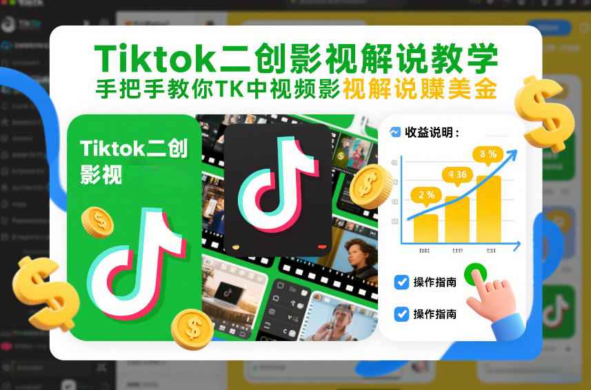 Tiktok二创影视解说教学，手把手教你TK中视频影视解说賺美金(更新26年1月)-资源后花园