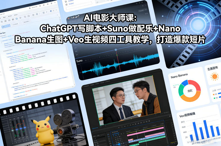 AI电影大师课：ChatGPT写脚本+Suno做配乐+Nano Banana生图+Veo生视频，打造爆款短片-资源后花园