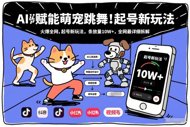 AI赋能萌宠跳舞，火爆全网，起号新玩法，条条播放量10W+，全网最详细拆解-资源后花园