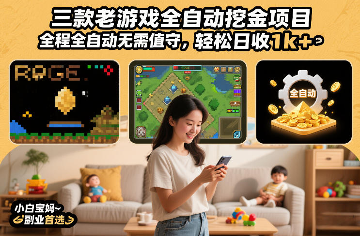 三款老游戏全自动挖金项目，全程全自动无需值守，轻松日收1k+，小白宝妈副业首选【揭秘】-资源后花园