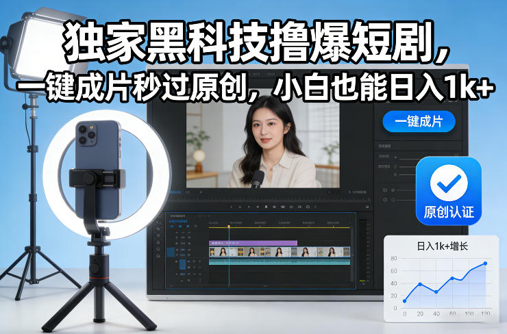 独家黑科技撸爆短剧，一键成片秒过原创，小白也能日入1k+【揭秘】-资源后花园