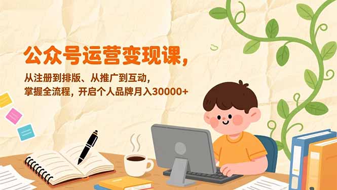 公众号运营变现课，从注册到排版、从推广到互动，掌握全流程，开启个人品牌月入30000+-资源后花园