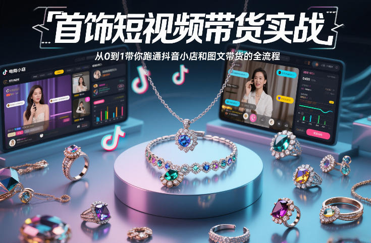 首饰短视频带货实战，从0到1带你跑通抖音小店和图文带货的全流程-资源后花园