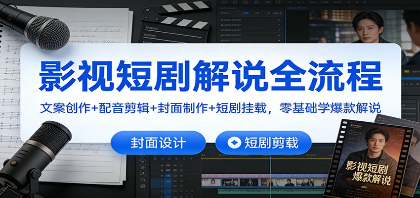 影视短剧解说全流程：文案创作+配音剪辑+封面制作+短剧挂载，零基础学爆款解说-资源后花园