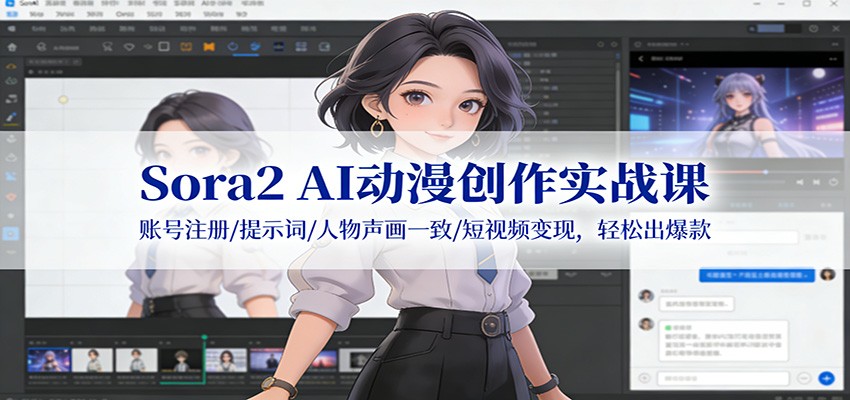 Sora2 AI动漫创作实战课：账号注册/提示词/人物声画一致/短视频变现，轻松出爆款-资源后花园