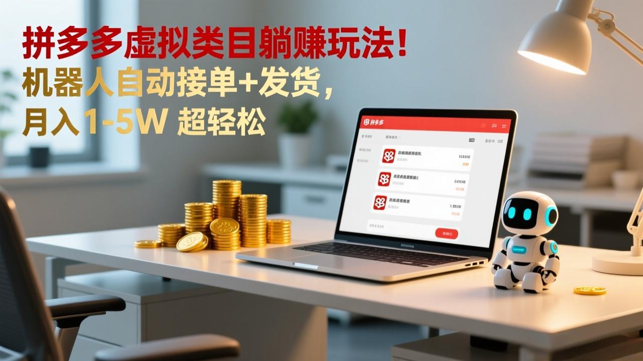 多多虚拟类目躺赚玩法！机器人自动接单+发货，月入 1-5W 超轻松-资源后花园