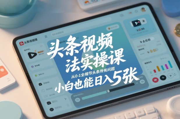 头条视频玩法实操课，从0-1全细节头条所有问题，小白也能日入5张-资源后花园