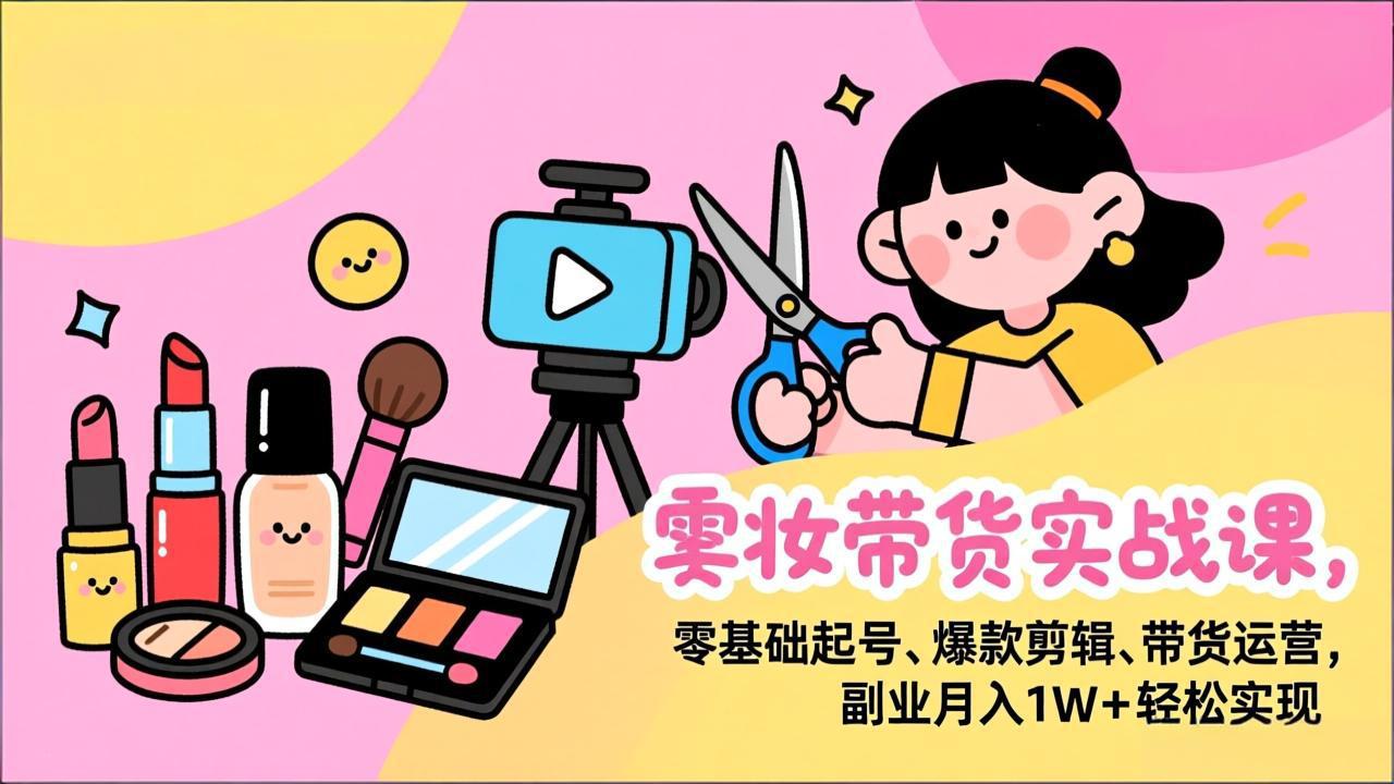 美妆带货实战课，零基础起号、爆款剪辑、带货运营，副业月入1W+轻松实现-资源后花园