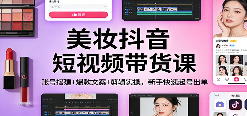 美妆抖音短视频带货课：账号搭建+爆款文案+剪辑实操，新手快速起号出单-资源后花园
