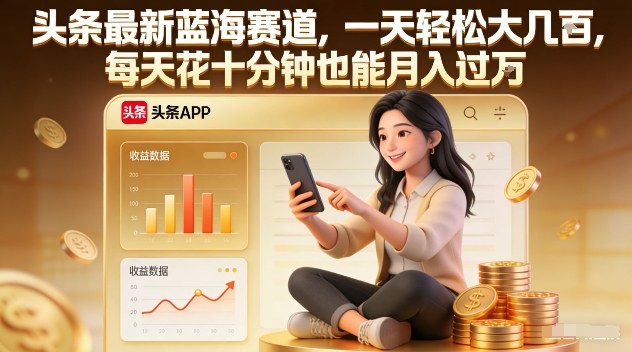 头条最新蓝海赛道，一天轻松大几张，每天花十分钟也能月入过1W【揭秘】-资源后花园