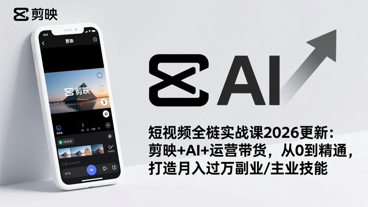 短视频全栈实战课2026更新：剪映+AI+运营带货，从0到精通，打造月入过万副业/主业技能-资源后花园