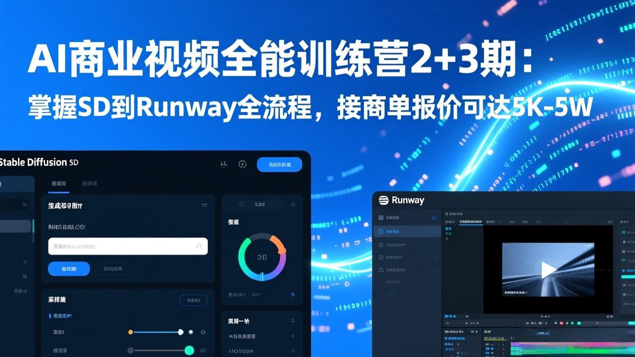 AI商业视频全能训练营2+3期：掌握SD到Runway全流程，接商单报价可达5K-5W-资源后花园