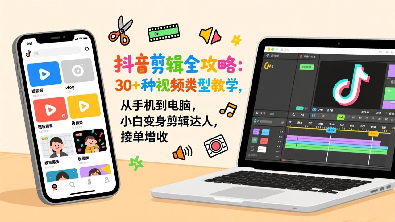 抖音剪辑全攻略：30+种视频类型教学，从手机到电脑，小白变身剪辑达人，接单增收-资源后花园