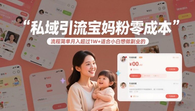 私域引流宝妈粉零成本流程简单月入超过1W+适合小白想做副业的-资源后花园