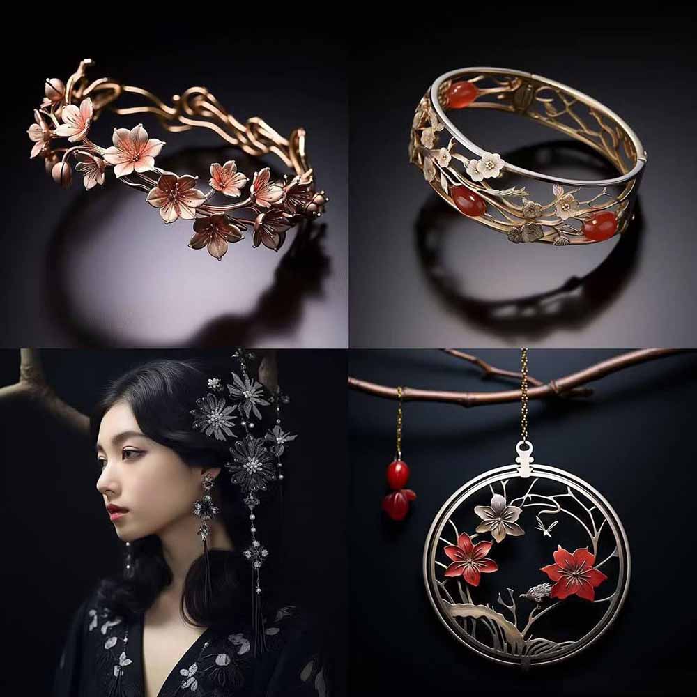 460+专业Midjourney珠宝摄影AI提示词+成效果图，戒指/项链/耳环/手链/宝石/及奢侈配饰等全品类