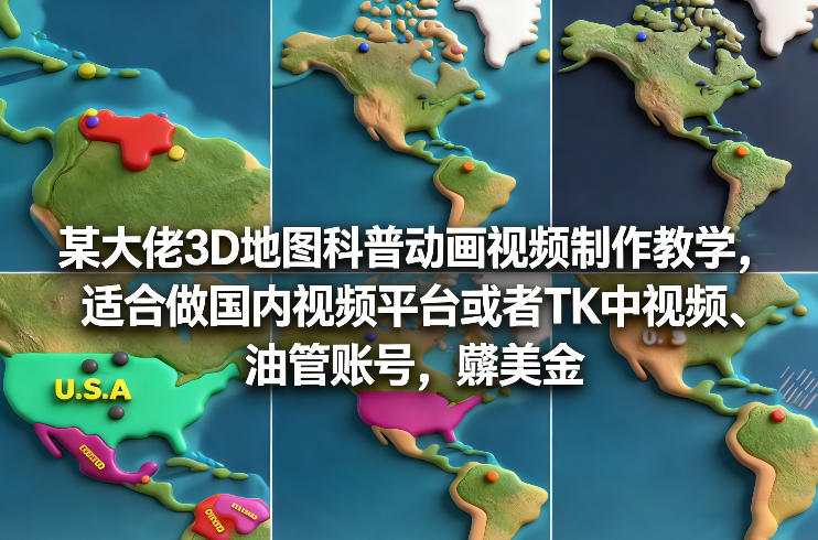 某大佬3D地图科普动画视频制作教学，适合做国内视频平台或者TK中视频、油管账号，賺美金-资源后花园