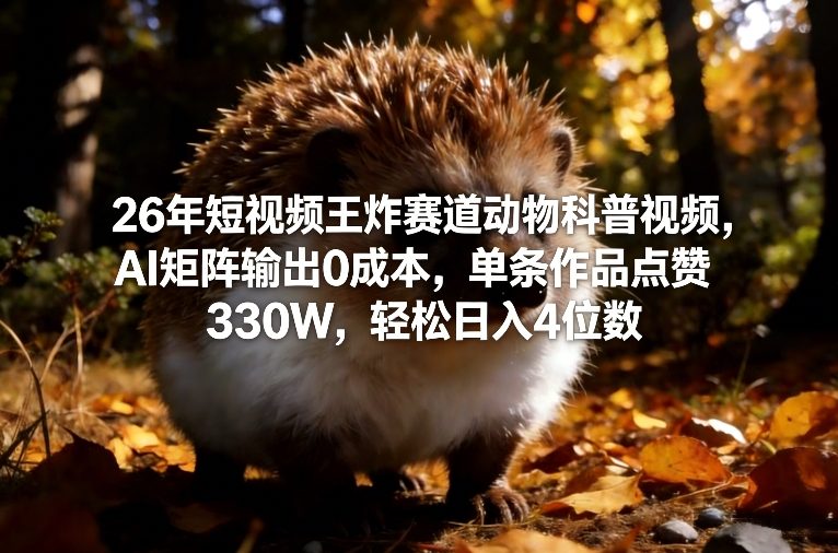 26年短视频王炸赛道动物科普视频，AI矩阵输出0成本，单条作品点赞330W，轻松日入4位数-资源后花园