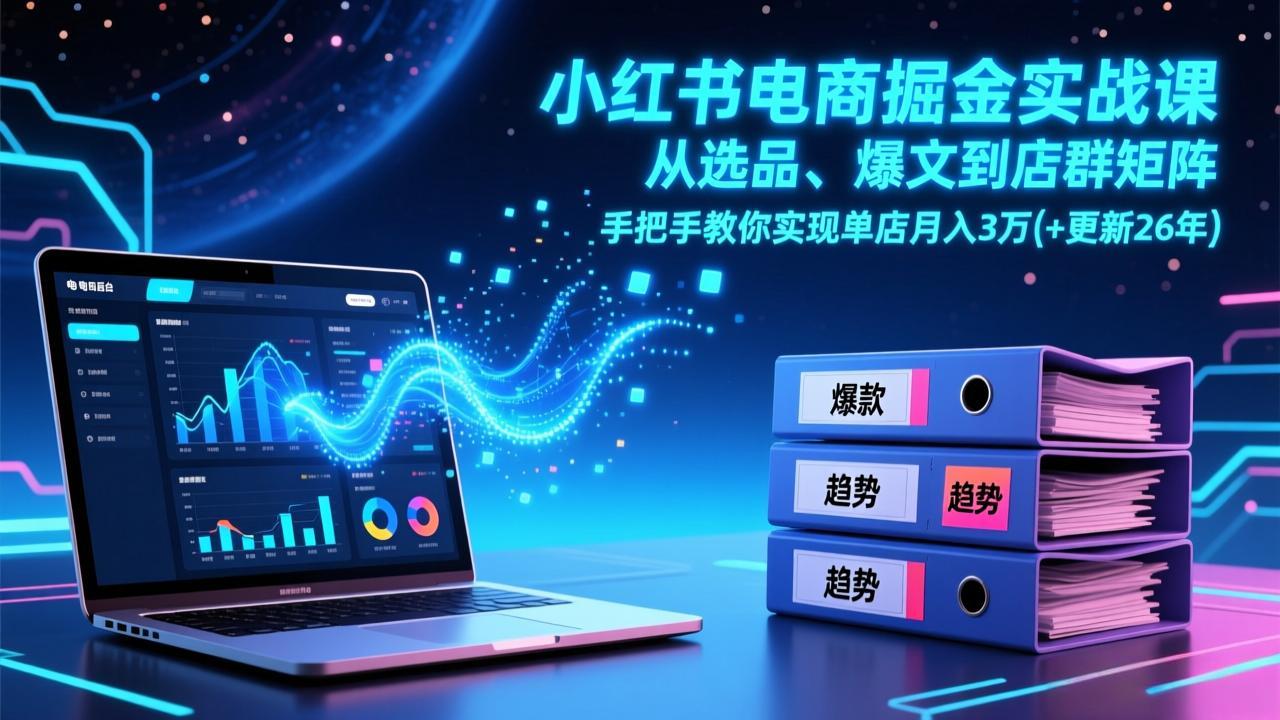小红书电商掘金实战课，从选品、爆文到店群矩阵，手把手教你实现单店月入3万+(更新26年-资源后花园