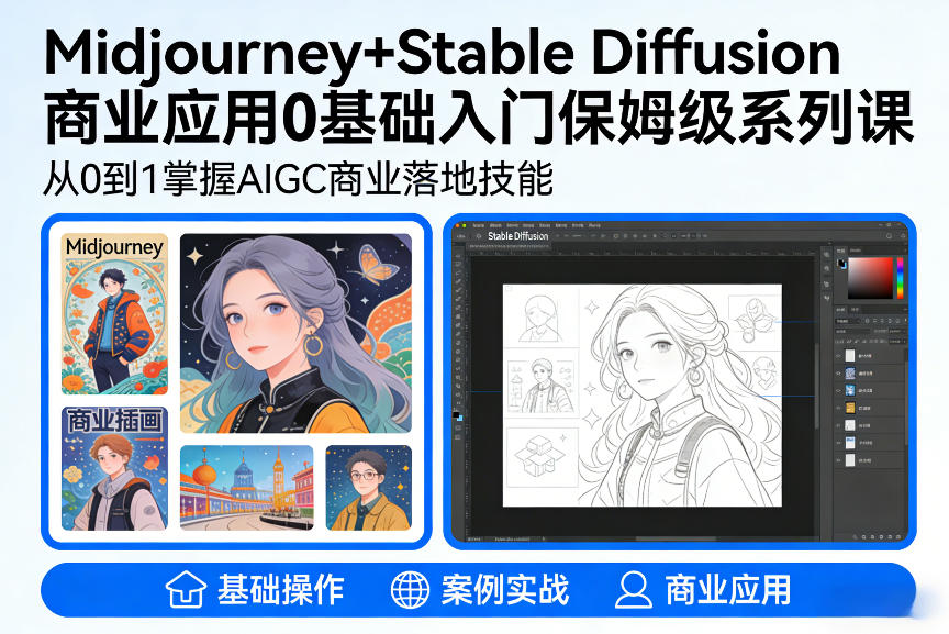 AIGC商业应用Midjourney+Stable Diffusion教程，0基础入门保姆级系列课-资源后花园