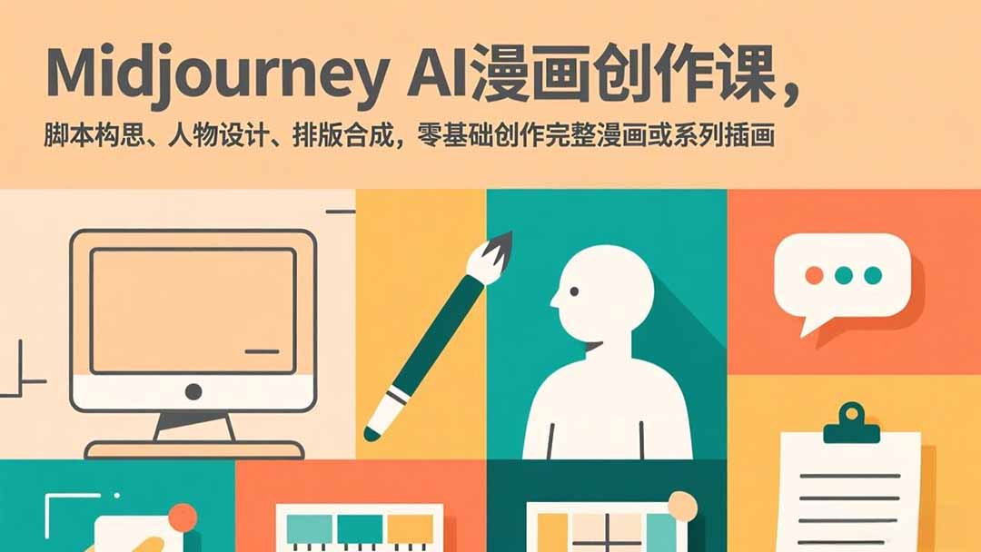 Midjourney AI漫画创作课，脚本构思、人物设计、排版合成，零基础创作完整漫画或系列插画-资源后花园
