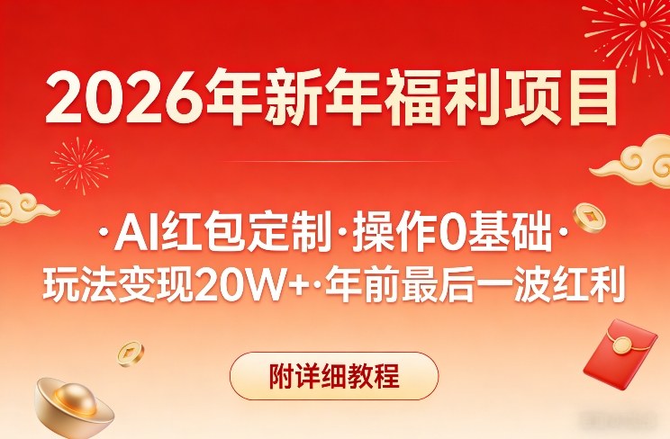 新年福利项目，AI红包定制，操作0基础，玩法变现20W+年前最后一波红利，附详细教程-资源后花园