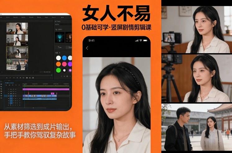 0基础可学！《女人不易》竖屏剧情剪辑课，从素材筛选到成片输出，手把手教你驾驭复杂故事-资源后花园