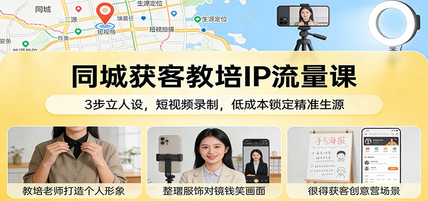 同城获客教培IP流量课：3步立人设，短视频录制，低成本锁定精准生源-资源后花园