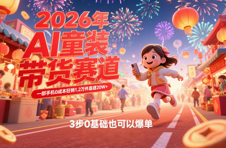 AI童装新春带货赛道，一部手机0成本狂销1.2万件喜提20W+，3步0基础也可以爆单-资源后花园