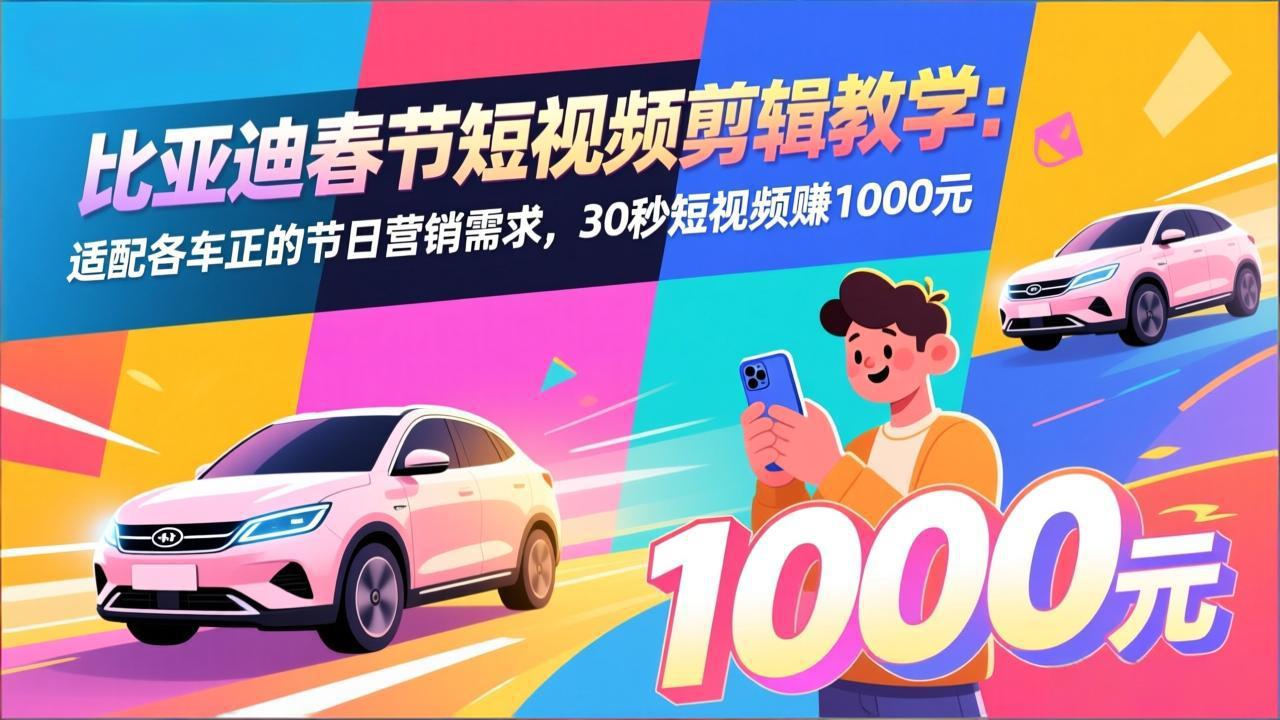 比亚迪春节短视频剪辑教学：适配各车企的节日营销需求，30秒短视频赚1000元-资源后花园