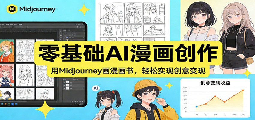 零基础AI漫画创作：用Midjourney画漫画书，轻松实现创意变现-资源后花园