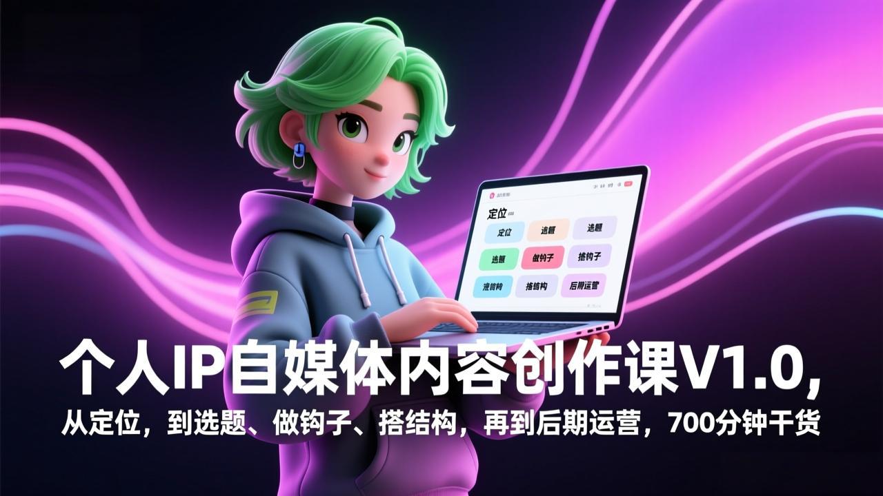 个人IP自媒体内容创作课V1.0，从定位，到选题、做钩子、搭结构，再到后期运营，700分钟干货-资源后花园