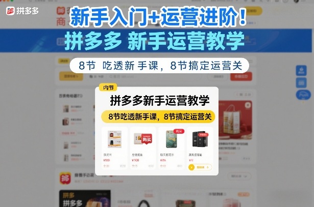 新手入门+运营进阶！拼多多新手运营教学，8节吃透新手课，8节搞定运营关-资源后花园