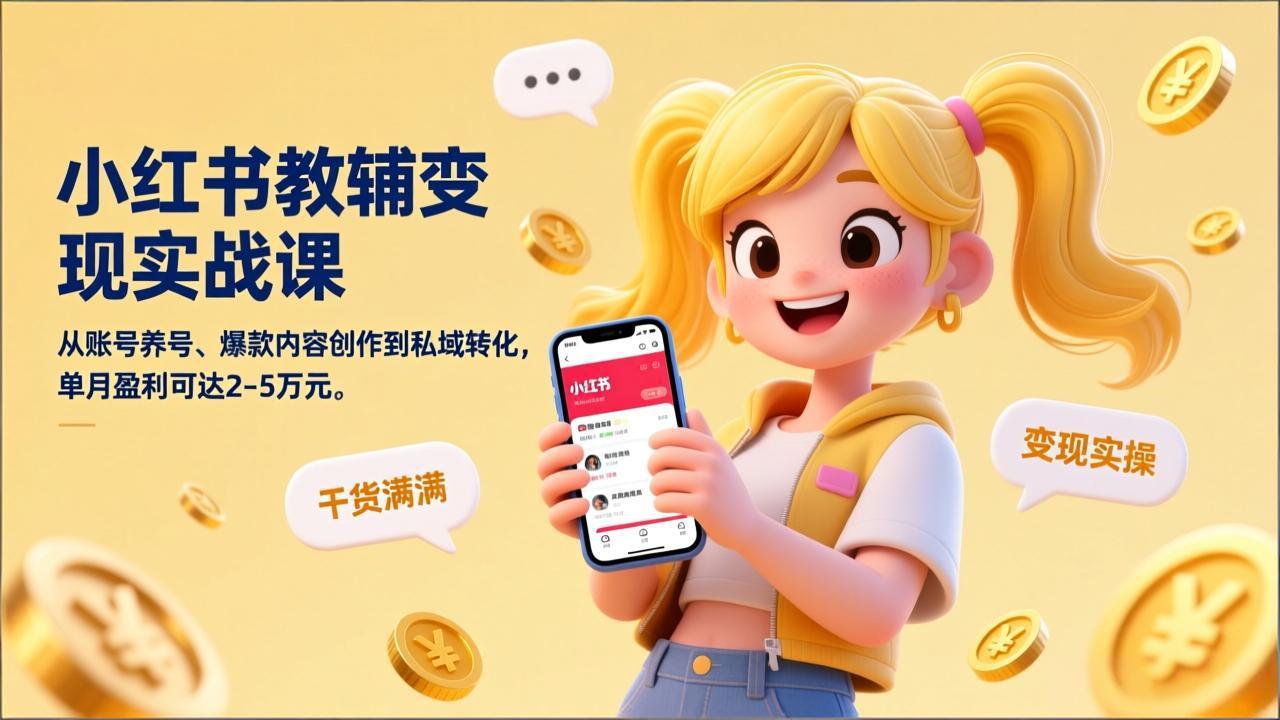 小红书教辅变现实战课，从账号养号、爆款内容创作到私域转化，单月盈利可达2-5万元-资源后花园