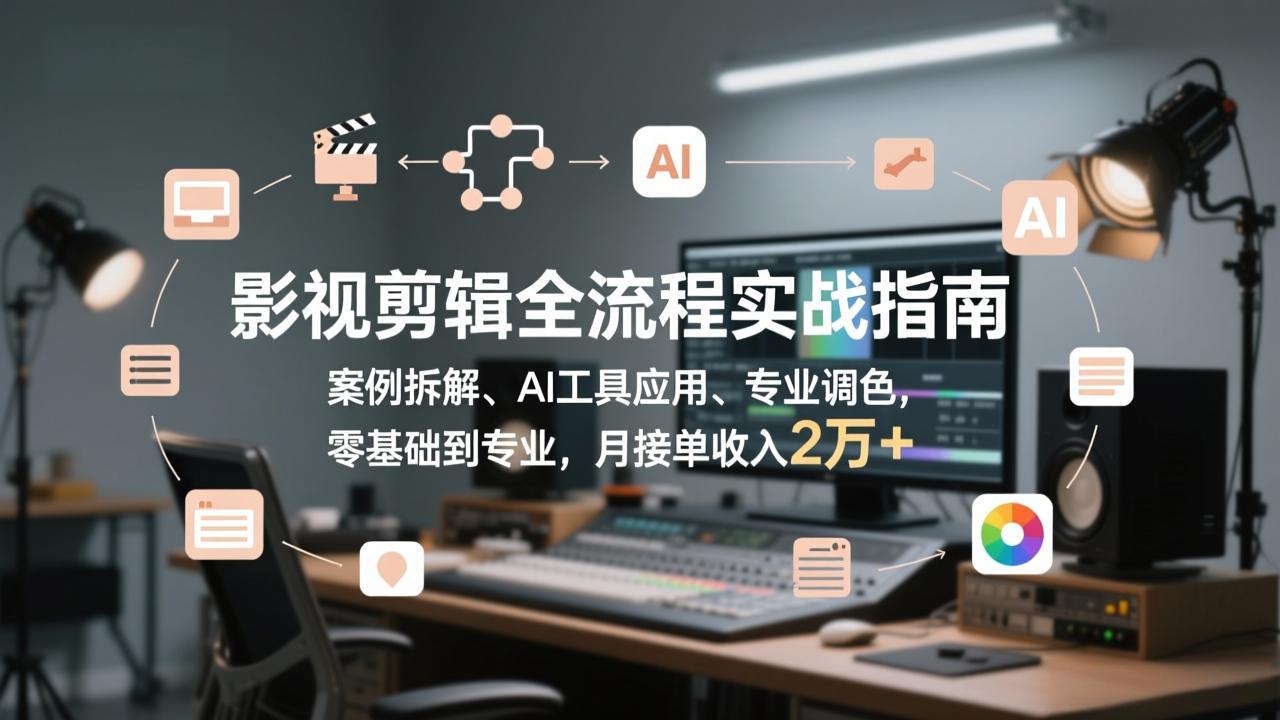影视剪辑全流程实战指南，案例拆解、AI工具应用、专业调色，零基础到专业，月接单收入2万+-资源后花园