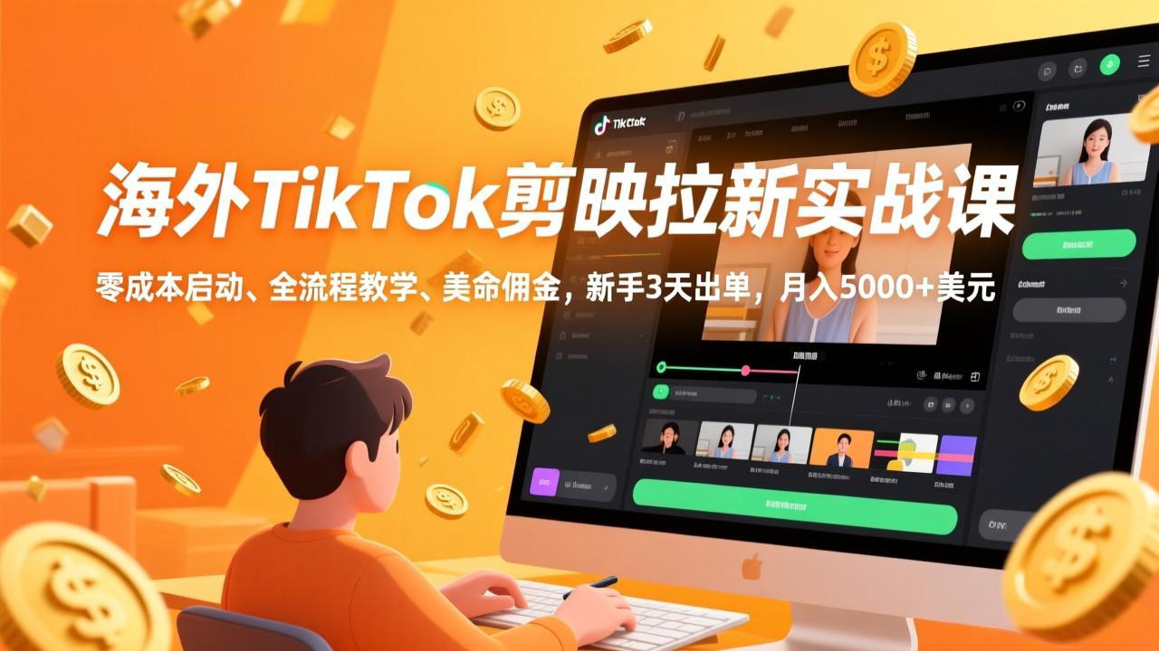 海外TikTok剪映拉新实战课，零成本启动、全流程教学、美金佣金，新手3天出单，月入5000+美元-资源后花园