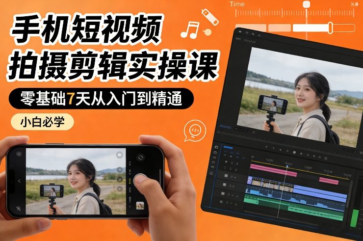 手机短视频拍摄剪辑实操课，零基础7天从入门到精通，小白必学-资源后花园