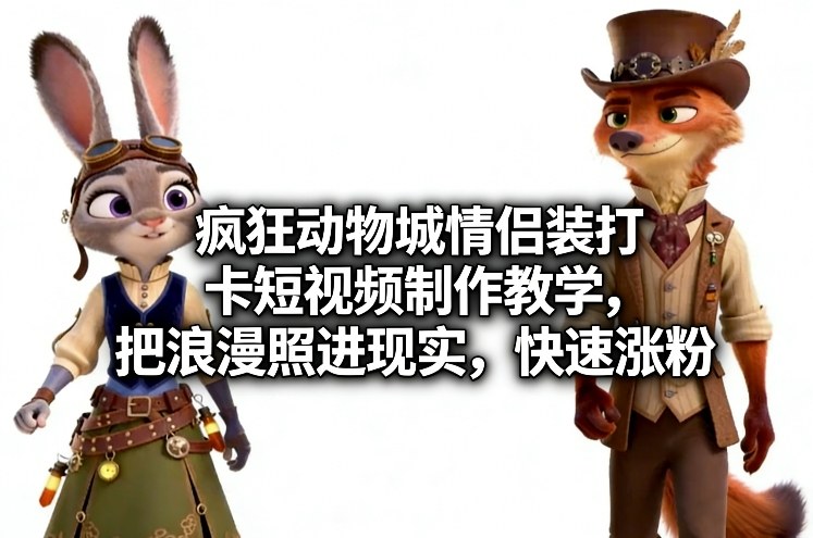 疯狂动物城情侣装打卡短视频制作教学，把浪漫照进现实，快速涨粉-资源后花园