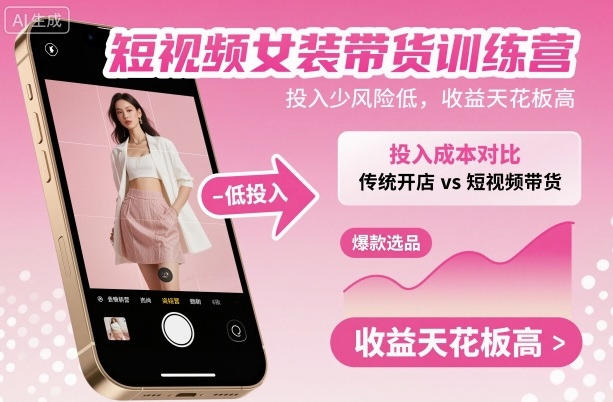 短视频女装带货训练营，投入少风险低，收益天花板高-资源后花园