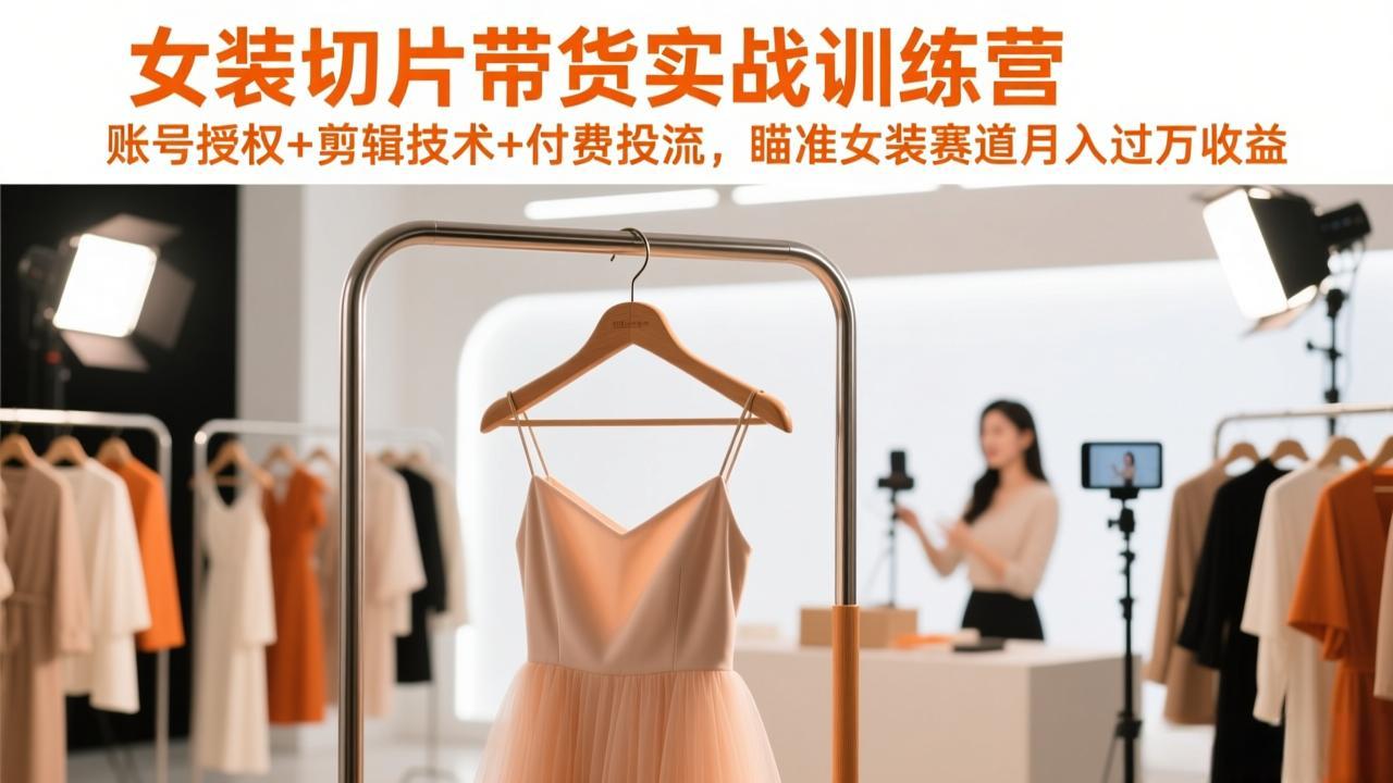 女装切片带货实战训练营，账号授权+剪辑技术+付费投流，瞄准女装赛道月入过万收益-资源后花园