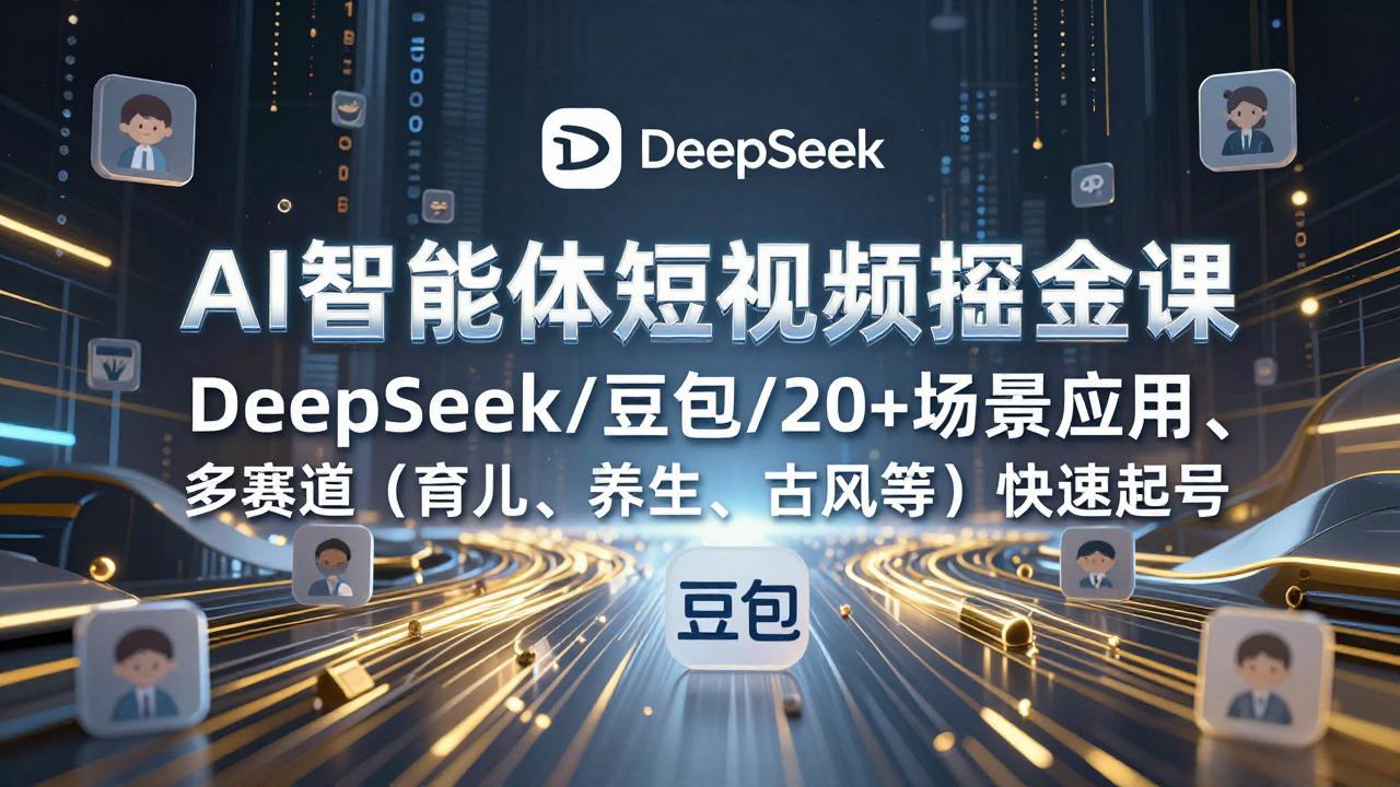 AI智能体短视频掘金课，DeepSeek/豆包/20+场景应用、多赛道(育儿、养生、古风等-资源后花园
