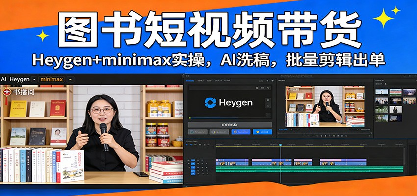 图书短视频带货：Heygen+minimax实操，AI洗稿 ，批量剪辑出单-资源后花园