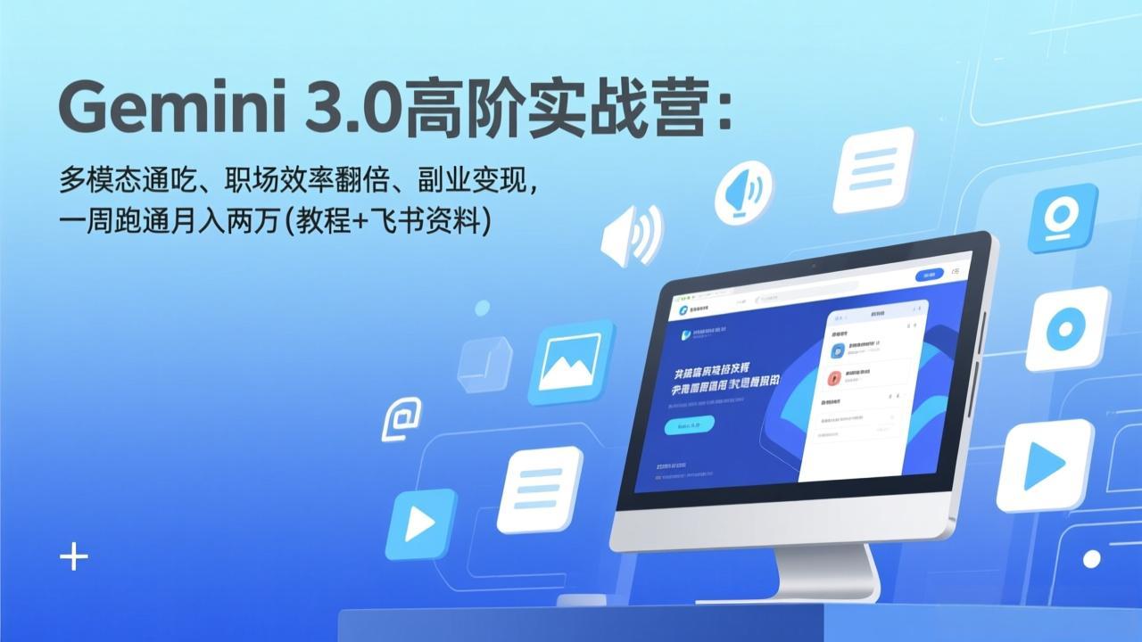 Gemini 3.0高阶实战营：多模态通吃、职场效率翻倍、副业变现，一周跑通月入两万(教程+飞书资料-资源后花园