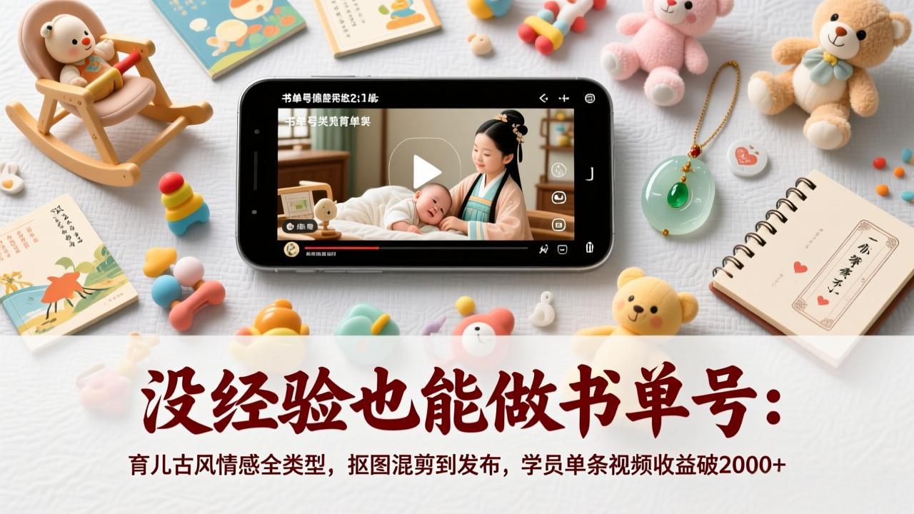 没经验也能做书单号：育儿古风情感全类型，抠图混剪到发布，学员单条视频收益破2000+-资源后花园