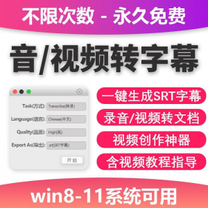 视频转字幕软件srt字幕提取制作多种语言选择不限时长win电脑使用-资源后花园